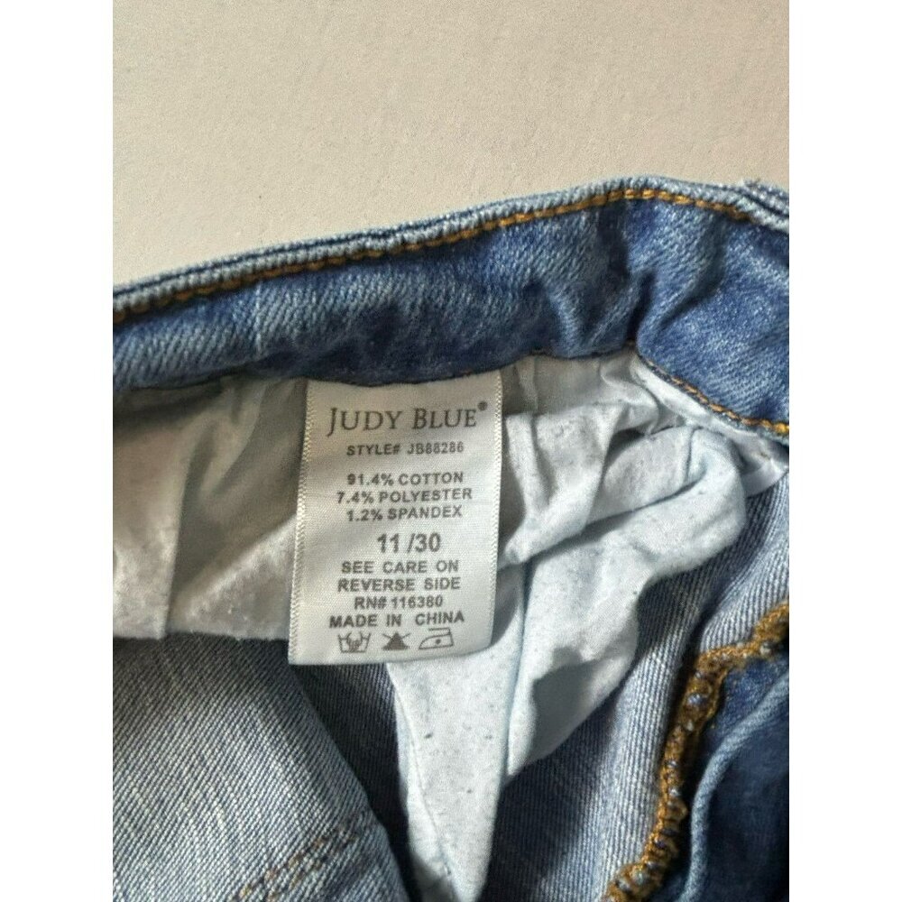 Judy Blue Mid Rise Skinny Jeans Womens 11/30 Blue Stretch Embroidered Distressed - Picture 10 of 10